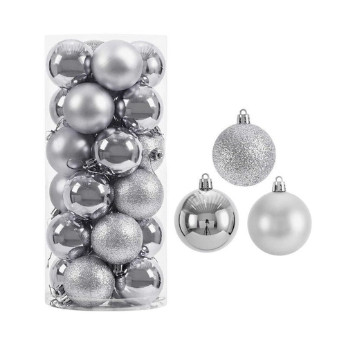 Σετ Χριστουγεννιάτικες μπάλες - 8cm - 24pcs - 326109 - Silver