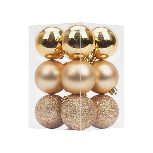 Σετ Χριστουγεννιάτικες μπάλες - 8cm - 12pcs - 326079 - Gold