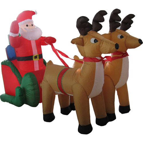 Φουσκωτός διακοσμητικός  Άγιος Βασίλης με έλκηθρο & ταράνδους με φωτισμό - 2.4m - 817254