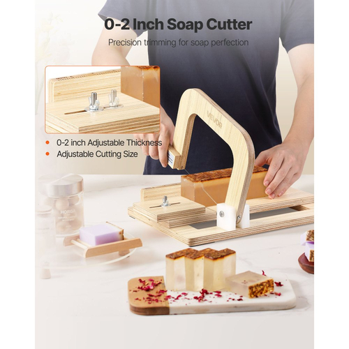 Κόφτης σαπουνιού VEVOR, ρυθμιζόμενο πάχος 0-2 ίντσες, κόφτης σαπουνιού ξύλου με ρυθμιζόμενη τάση σύρματος από ανοξείδωτο ατσάλι, με επιπλέον σύρματα, χειροποίητος κόφτης πολλαπλών χρήσεων για κεριά, εργαλείο κοπής DIY