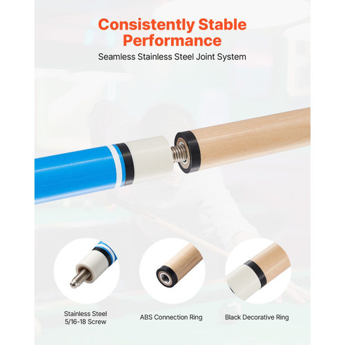 Στέκα Μπιλιάρδου VEVOR, 4 τεμάχια μπαστούνια μπιλιάρδου, μπαστούνια μπιλιάρδου από καναδικό ξύλο σφενδάμου 1473,2 χιλ. με δακτύλιο σύνδεσης ABS, Μπαστούνια μπιλιάρδου για επαγγελματικό τραπέζι μπιλιάρδου, μπαρ, σπίτι, γραφείο, 510g, 538g, 566g, 595g