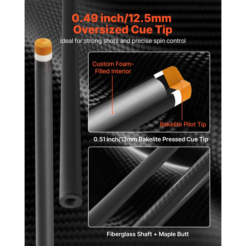 Στέκα πισίνας VEVOR, 1 τεμάχιο μπαστούνι πισίνας, 1473,2 χιλ. & 538 γρ. Μπαστούνι πισίνας μπιλιάρδου από ανθρακονήματα με πρεσαριστή άκρη στέκας βακελίτη και δακτύλιο σύνδεσης ABS, Μπαστούνια στέκας για επαγγελματικό τραπέζι μπιλιάρδου, μπαρ, σπίτι, γραφείο
