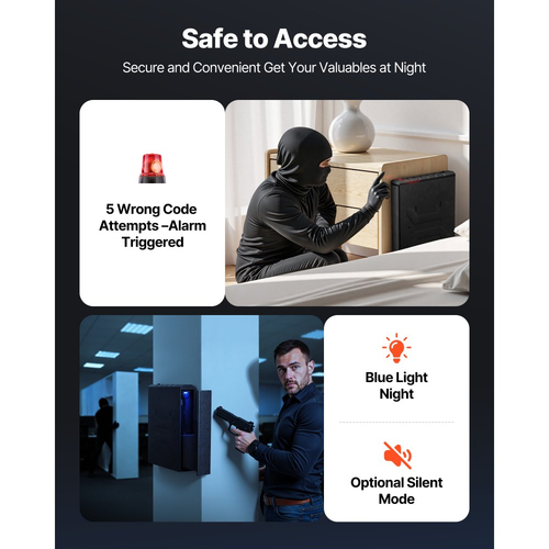 Χρηματοκιβώτιο όπλων VEVOR, συρόμενο χρηματοκιβώτιο όπλων με δακτυλικό αποτύπωμα/κωδικό πρόσβασης/κλειδί, θήκη θήκης όπλων γρήγορης πρόσβασης 3 θέσεων με φωτισμό για 1 πιστόλι και γεμιστήρα, τοποθετημένο κουτί πιστολιού για κομοδίνο, γραφείο δίπλα στο κρεβάτι, αυτοκίνητο