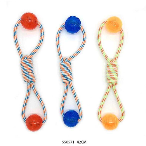 Παιχνίδι σκύλου σχοινί με μπάλα TPR - 42cm - 12pcs - 550571