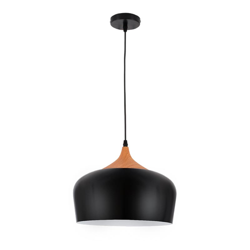 Nordic Black Wood - Κρεμαστό Μονόφωτο E27 Μοντέρνο Μέταλλο-Ξύλο Μαύρο Καμπάνα - Μ35 x Π35 x Υ27cm