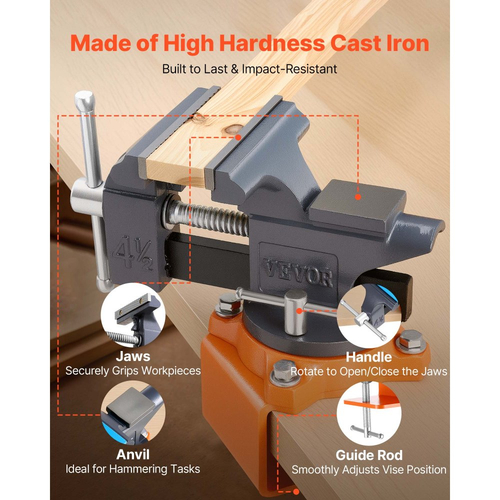 Μέγγενη πάγκου VEVOR, 4,5 ιντσών, φορητή μέγγενη πάγκου εργασίας με περιστρεφόμενη βάση 270°, περιστρεφόμενο σφιγκτήρα πάγκου γρήγορης απελευθέρωσης, κατασκευή από χυτοσίδηρο, για ξυλουργική, μεταλλουργία, τρύπημα, πριόνισμα, κοπή αγωγών