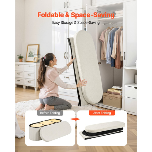 Οβάλ πάγκος οθωμανικής αποθήκευσης VEVOR, πτυσσόμενος πάγκος κρεβατιού από φλις, πτυσσόμενο συρτάρι οθωμανικής καρέκλας με ταπετσαρία και μεγάλο χώρο αποθήκευσης, υποστηρίζει 660 λίβρες, για σαλόνι, υπνοδωμάτιο, είσοδο, μπεζ