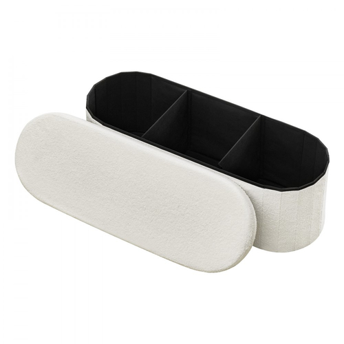 Οβάλ πάγκος οθωμανικής αποθήκευσης VEVOR, πτυσσόμενος πάγκος κρεβατιού από φλις, πτυσσόμενο συρτάρι οθωμανικής καρέκλας με ταπετσαρία και μεγάλο χώρο αποθήκευσης, υποστηρίζει 660 λίβρες, για σαλόνι, υπνοδωμάτιο, είσοδο, μπεζ