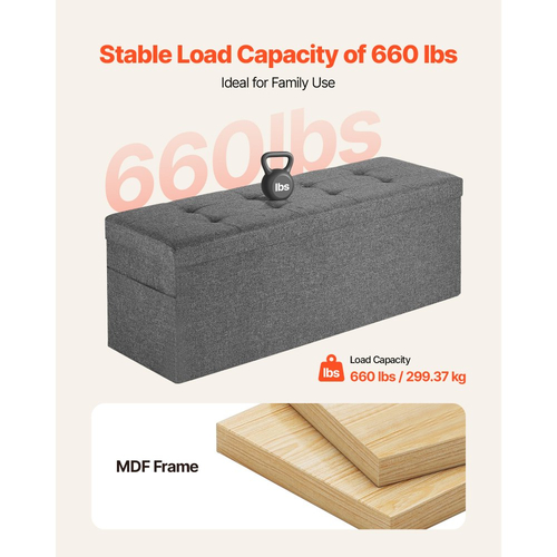 Πτυσσόμενος πάγκος οθωμανικής αποθήκευσης VEVOR, πάγκος στο τέλος του κρεβατιού με πλευρικές τσάντες, πτυσσόμενο ταπετσαρισμένο στήθος αποθήκευσης που υποστηρίζει 660 λίβρες, οθωμανική βάση από λινό κρεβάτι με μεγάλο χώρο για σαλόνι, υπνοδωμάτιο, είσοδο,