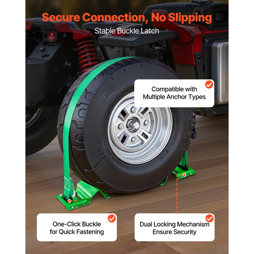 Κιτ πρόσδεσης τάκων τροχού VEVOR, ιμάντας πρόσδεσης ρυμουλκούμενου τύπου τάκου, κιτ πρόσδεσης αυτοκινήτου με αγκράφα, αντοχή σε θραύση 1986,73 kg & φορτίο εργασίας 662 kg, σύστημα πρόσδεσης μοτοσικλέτας με ηλεκτρικούς γάντζους για ATV, UTV