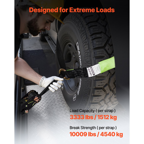 Κιτ πρόσδεσης τάκου τροχού VEVOR, ιμάντας πρόσδεσης τρέιλερ τύπου ελαστικού, κιτ πρόσδεσης αυτοκινήτου με επίπεδο γάντζο, αντοχή σε θραύση 4540 kg & φορτίο εργασίας 1512 kg σύστημα πρόσδεσης μοτοσικλέτας για ATV, SUV, ρυμουλκούμενα