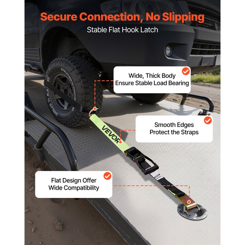 Κιτ πρόσδεσης τάκου τροχού VEVOR, ιμάντας πρόσδεσης τρέιλερ τύπου ελαστικού, κιτ πρόσδεσης αυτοκινήτου με επίπεδο γάντζο, αντοχή σε θραύση 4540 kg & φορτίο εργασίας 1512 kg σύστημα πρόσδεσης μοτοσικλέτας για ATV, SUV, ρυμουλκούμενα