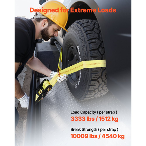 Κιτ πρόσδεσης τάκου τροχού VEVOR, σύστημα πρόσδεσης μοτοσικλέτας τύπου ελαστικού, κιτ πρόσδεσης αυτοκινήτου με επίπεδο γάντζο, αντοχή σε θραύση 4540 kg & φορτίο εργασίας 1512 kg, ιμάντας πρόσδεσης τρέιλερ για ATV, SUV, ρυμουλκούμενα