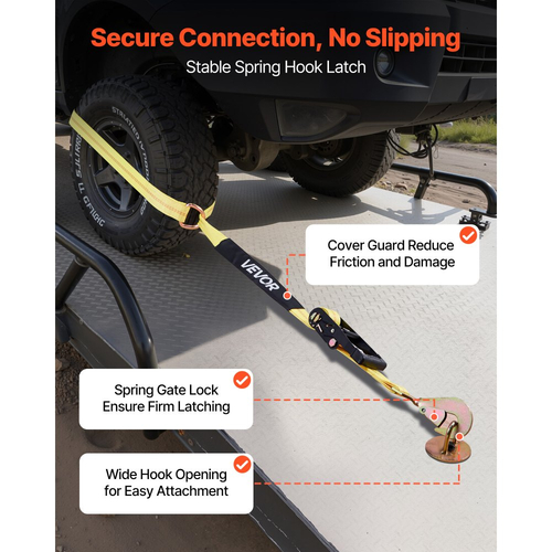 Κιτ πρόσδεσης τάκου τροχού VEVOR, ιμάντας πρόσδεσης τρέιλερ τύπου ελαστικού, κιτ πρόσδεσης αυτοκινήτου με ελατηριωτό γάντζο, αντοχή σε θραύση 4540 kg & φορτίο εργασίας 1512 kg σύστημα πρόσδεσης μοτοσικλέτας για ATV, SUV, τρέιλερ