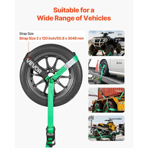 Κιτ πρόσδεσης τάκου τροχού VEVOR, ιμάντας ρυμούλκησης τύπου ελαστικού, κιτ πρόσδεσης αυτοκινήτου με γάντζο βαρέως τύπου, αντοχή σε θραύση 4540 kg & φορτίο εργασίας 1512 kg, σύστημα πρόσδεσης μοτοσικλέτας με δακτύλιο O για ATV, SUV