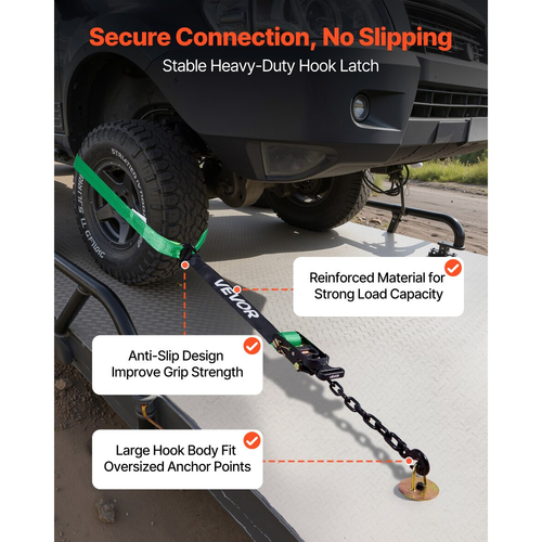 Κιτ πρόσδεσης τάκου τροχού VEVOR, ιμάντας ρυμούλκησης τύπου ελαστικού, κιτ πρόσδεσης αυτοκινήτου με γάντζο βαρέως τύπου, αντοχή σε θραύση 4540 kg & φορτίο εργασίας 1512 kg, σύστημα πρόσδεσης μοτοσικλέτας με δακτύλιο O για ATV, SUV
