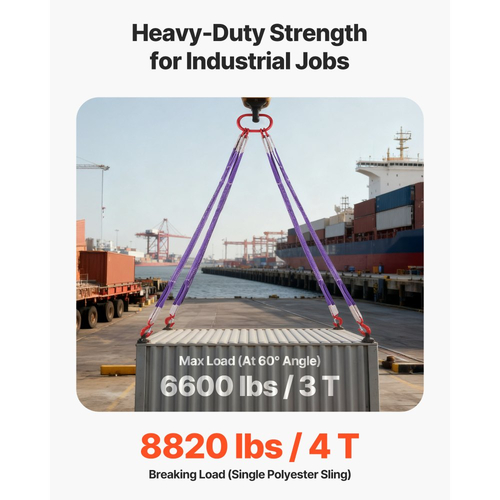 Ιμάντες ανύψωσης VEVOR, τετράποδος ιμάντας χαλιναριού πολυεστέρα με γάντζους, χωρητικότητα 3 τόνων, ιμάντας ανύψωσης βαρέως τύπου 5 ποδιών, παχύρρευστοι και ανθεκτικοί στη φθορά ιμάντες ιμάντα για κινητήρες, γερανούς, ανυψωτικά φορτηγά