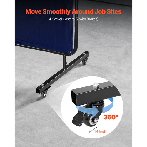 Οθόνη συγκόλλησης VEVOR με πλαίσιο, οθόνη κουρτίνας συγκόλλησης 1,74 x 1,74 m, ανθεκτικές στη φλόγα οθόνες προστασίας βινυλίου με κλειδώσιμους περιστρεφόμενους τροχούς και προστασία UV 6 επιπέδων για εργαστηριακή/βιομηχανική χρήση, μπλε