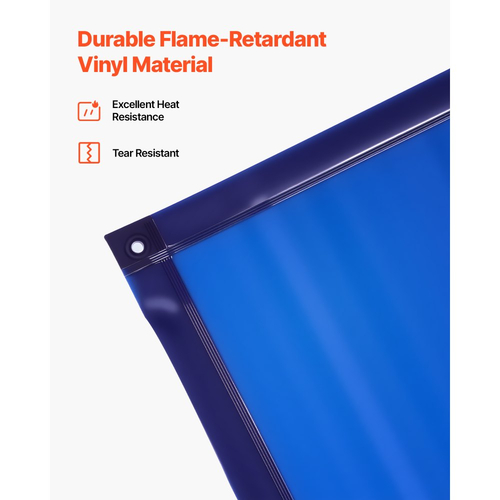 Οθόνη συγκόλλησης VEVOR με πλαίσιο, οθόνη κουρτίνας συγκόλλησης 1,74 x 1,74 m, ανθεκτικές στη φλόγα οθόνες προστασίας βινυλίου με κλειδώσιμους περιστρεφόμενους τροχούς και προστασία UV 6 επιπέδων για εργαστηριακή/βιομηχανική χρήση, μπλε