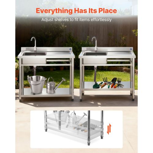 Νιπτήρας κουζίνας VEVOR από ανοξείδωτο χάλυβα, ελεύθερος επαγγελματικός νεροχύτης κουζίνας με μία λεκάνη και βρύση, 1000 x 500 x 940 mm, νιπτήρας δεξιάς τοποθέτησης με σωλήνα ζεστού και κρύου νερού για γκαράζ, εστιατόριο, πλυντήριο