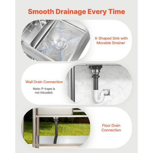 Νιπτήρας κουζίνας VEVOR από ανοξείδωτο χάλυβα, ελεύθερος επαγγελματικός νεροχύτης κουζίνας με μία λεκάνη και βρύση, 1000 x 500 x 940 mm, νιπτήρας δεξιάς τοποθέτησης με σωλήνα ζεστού και κρύου νερού για γκαράζ, εστιατόριο, πλυντήριο