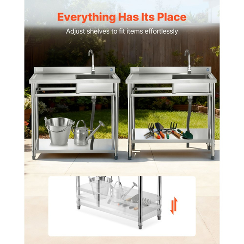 Νιπτήρας κουζίνας VEVOR από ανοξείδωτο χάλυβα, ελεύθερος επαγγελματικός νεροχύτης κουζίνας με μία λεκάνη και βρύση, 1000 x 500 x 940 mm, αριστερός νιπτήρας με σωλήνα ζεστού και κρύου νερού για γκαράζ, εστιατόριο, πλυντήριο