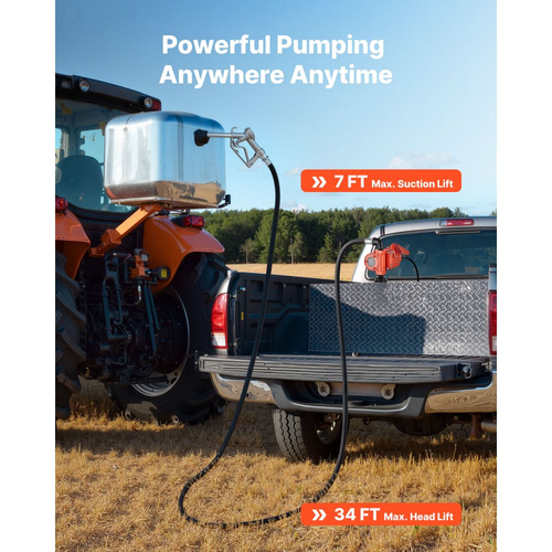 Αντλία μεταφοράς καυσίμου VEVOR, 12V DC 57 L/min, Κιτ αντλίας μεταφοράς ντίζελ από χυτοσίδηρο, με χειροκίνητο ακροφύσιο, εύκαμπτο σωλήνα εκκένωσης, προστασία υπερθέρμανσης, καλώδιο τροφοδοσίας, αντιεκρηκτική, για βενζίνη, ντίζελ, κηροζίνη