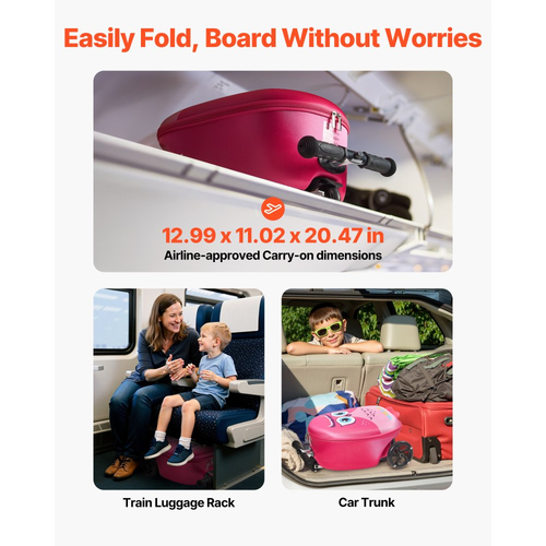 Βαλίτσα VEVOR Ride-on, χωρητικότητας 20 λίτρων, παιδική βαλίτσα σκούτερ 20 ιντσών με τροχούς Flash PU, ρυθμιζόμενη λαβή και αντιολισθητική λαβή TPR, πτυσσόμενη και ελαφριά βαλίτσα σκούτερ για παιδιά ηλικίας 5+ ετών, ροζ