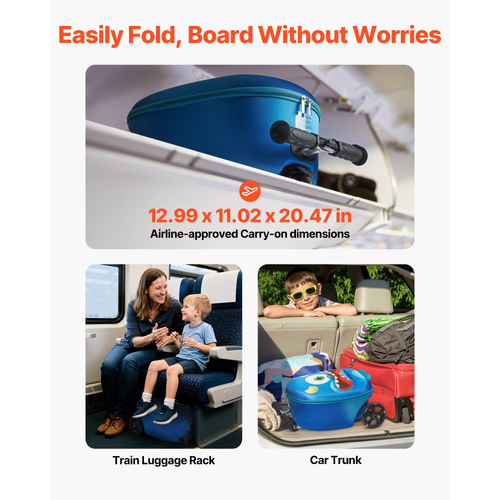 Βαλίτσα VEVOR Ride-on, χωρητικότητας 20 λίτρων, παιδική βαλίτσα σκούτερ 20 ιντσών με τροχούς Flash PU, ρυθμιζόμενη λαβή και αντιολισθητική λαβή TPR, πτυσσόμενη και ελαφριά βαλίτσα σκούτερ για παιδιά ηλικίας 5+ ετών, μπλε