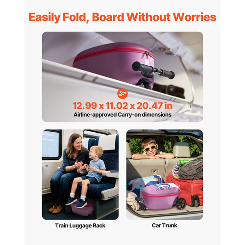 Βαλίτσα VEVOR Ride-on, χωρητικότητας 20 λίτρων, παιδική βαλίτσα σκούτερ 20 ιντσών με τροχούς Flash PU, ρυθμιζόμενη λαβή και αντιολισθητική λαβή TPR, πτυσσόμενη και ελαφριά βαλίτσα σκούτερ για παιδιά ηλικίας 5+ ετών, μωβ