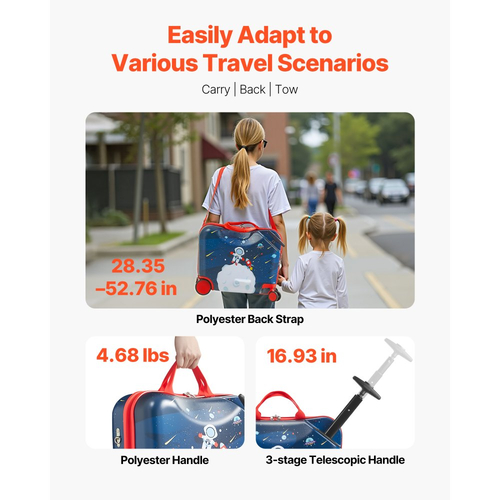Βαλίτσα μεταφοράς VEVOR, χωρητικότητας 26 λίτρων, 18 ίντσες ρυμούλκησης για νήπια με ρόδες, ρυθμιζόμενος ιμάντας ώμου, ελαφριά παιδική βαλίτσα ιππασίας για αγόρια και κορίτσια ηλικίας 3+, μπλε και λευκό