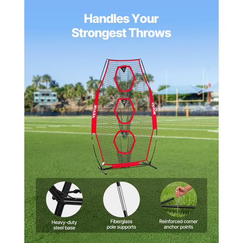 Δίχτυ ρίψης ποδοσφαίρου VEVOR 203,2 x 101,6 χιλ., Δίχτυ προπόνησης ρίψης στόχων με 3 θήκες για στόχους, Δίχτυ χωρίς κόμπους, περιλαμβάνει πλαίσιο τόξου και φορητή θήκη μεταφοράς, βελτιώνει την ακρίβεια ρίψης quarterback