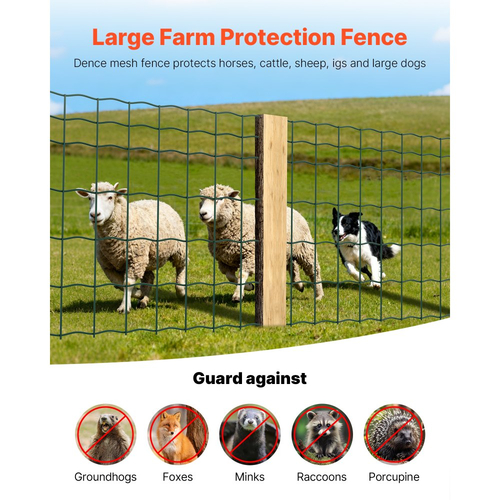 Φράχτης Γεωργίας VEVOR, 1 x 20 μ., 4 x 4 ίντσες, περίφραξη από γαλβανισμένο ατσάλινο σύρμα 2,1 χιλ. για βοοειδή, χοίρους και πρόβατα, βαρέως τύπου περίφραξη ζώων με επίστρωση βινυλίου για περιφράξεις ζώων, σύρμα κλουβιών, περιφράξεις κήπου, πράσινο