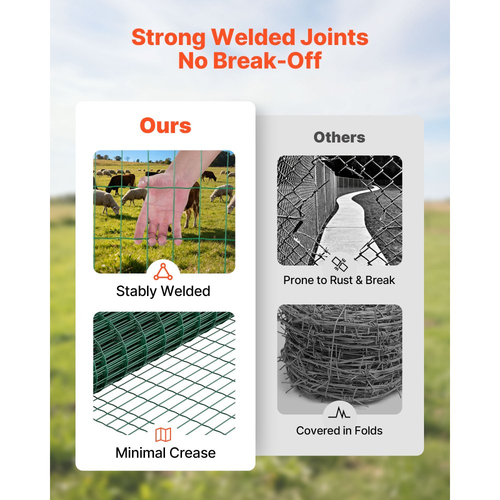 Φράχτης Γεωργίας VEVOR, 1 x 25 μ., Περίφραξη από γαλβανισμένο ατσάλινο σύρμα 2,1 χιλ. με πλέγμα 2,1 χιλ. για βοοειδή, χοίρους και πρόβατα, βαρέως τύπου περίφραξη ζώων με επίστρωση βινυλίου για περιφράξεις ζώων, σύρμα κλουβιών, φράχτες κήπου, πράσινος