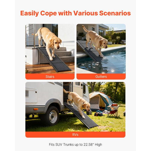 Ράμπα Σκύλου VEVOR για Αυτοκίνητα, 160 x 43,2 cm, Πτυσσόμενες Ράμπες Κατοικίδιων για Μεσαίους & Μεγάλους Σκύλους έως 113 kg, Ράμπα Σκάλας Κατοικίδιων με Αντιολισθητική Επιφάνεια από Τσόχα, Φορητές Ράμπες Αυτοκινήτου Σκύλων Εξωτερικού Χώρου για SUV & Φορτη
