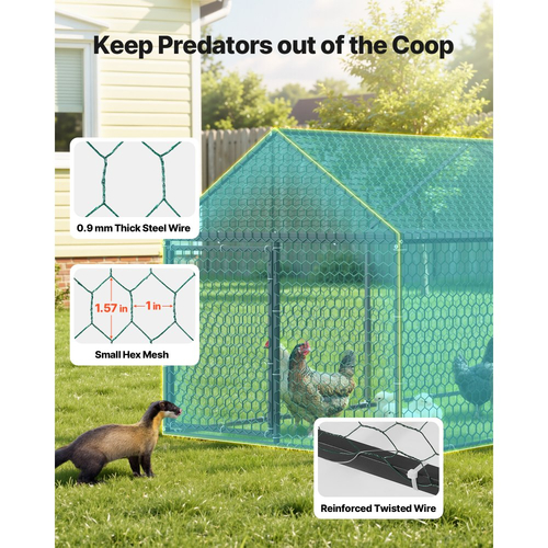 Μεταλλικό κοτέτσι VEVOR για 6-8 κοτόπουλα, 1 x 3 x 1 μ., Μικρό κλουβί για κοτόπουλα με αδιάβροχο κάλυμμα & 3 πόρτες, πτηνοτροφείο με στέγη Spire συμβατό με ξύλινα κοτέτσια, για κουνέλια, κότες, χήνες, πάπιες