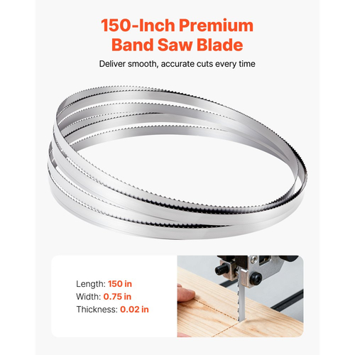 Λεπίδα πριονοκορδέλας VEVOR, μήκος 3810 mm, λεπίδα πριονοκορδέλας 4 TPI με 18 αιχμηρά δόντια σκληρυμένα HRC, ανθρακούχος χάλυβας υψηλής αντοχής SK5, πλάτος 19 mm, αντικατάσταση για τις κύριες μάρκες πριονοκορδέλας ξυλουργικής, συσκευασία 1 τεμαχίου