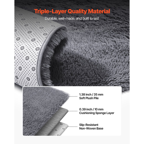 Χαλιά εσωτερικού χώρου VEVOR για βελούδινα δωμάτια, 2,44 x 3,05μ. Μαλακό βελούδινο χαλί, Χαλιά με γούνινο μαλλί για σαλόνι, υπνοδωμάτιο, ηλιόλουστο δωμάτιο, μοντέρνα αισθητική διακόσμησης σπιτιού, που δεν ρίχνουν τρίχες, μη υφασμένα, αντιολισθητικά, γκρι