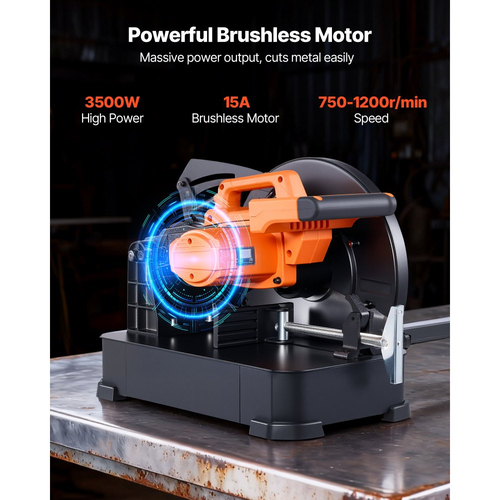 Πριόνι κοπής VEVOR, λεπίδα ψυχρής κοπής από ανοξείδωτο ατσάλι 355 mm, ισχυρός κινητήρας χωρίς ψήκτρες 3500 W, ρυθμιζόμενη ταχύτητα 750-1200 r/min, πριόνι κοπής μετάλλου για μεταλλικούς τετράγωνους και επίπεδους σωλήνες, χάλυβες σχήματος I