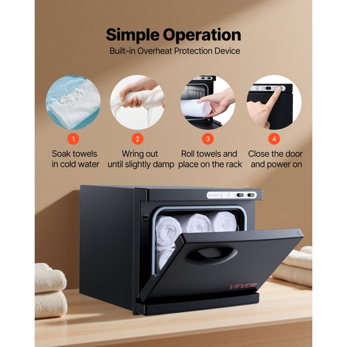 Θερμαντήρας Πετσετών VEVOR, Μικρός Θερμαντήρας Πετσετών 8L με Κλιπ & Ανοξείδωτη Σχάρα, Χωράει 12 Πετσέτες, Φορητός Θερμαντήρας για Spa, Κουρείο, Μανικιούρ, Μασάζ, Κομμωτήριο, Μαύρο