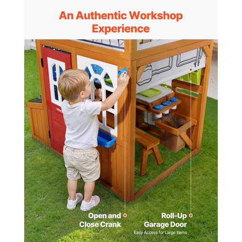 Παιδικό σπιτάκι εξωτερικού χώρου VEVOR, Ξύλινο παιδικό σπιτάκι από κέδρο με φωλιά πουλιών, κουδούνι πόρτας, κάδος απορριμμάτων, σετ τοίχου με βαρύτητα, τσέπη αποθήκευσης, περβάζι παραθύρου, ξύλινο παιδικό εξοχικό για ηλικίες 3 έως 10 ετών, στρογγυλεμένες