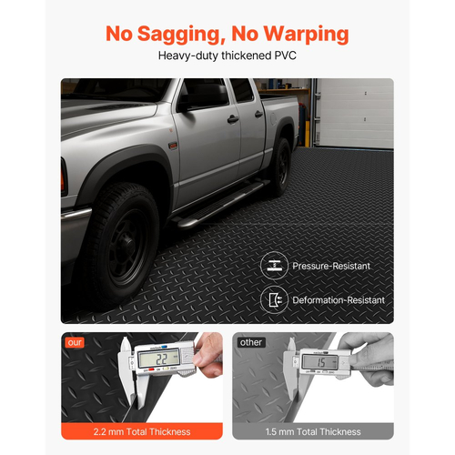 Ρολό δαπέδου γκαράζ VEVOR, Πατάκι δαπέδου γκαράζ 1,2 x 2,13 m, Προστατευτικό πατάκι δαπέδου PVC με πλάκα διαμαντιού 2,2 mm με ταινία διπλής όψης, Αντιολισθητικό, Εύκολο στον καθαρισμό για αποθήκη, γυμναστήρια, τρέιλερ, μαύρο