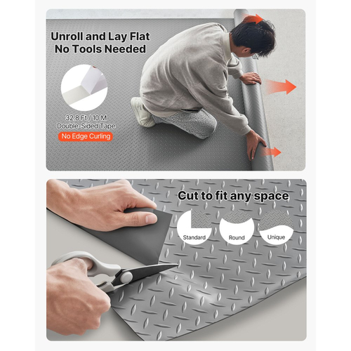 Ρολό δαπέδου γκαράζ VEVOR, Χαλί δαπέδου γκαράζ 2,28 x 5,2 m, Προστατευτικό χαλάκι δαπέδου PVC με πλάκα διαμαντιού 2,2 mm με παχιά ταινία διπλής όψης, Αντιολισθητικό, Εύκολο στον καθαρισμό για αποθήκη, Γυμναστήρια, Ασημί γκρι