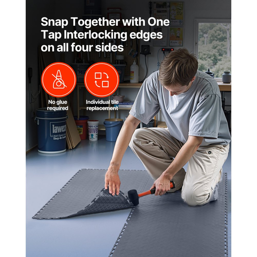 Πλακάκια δαπέδου γκαράζ VEVOR με αλληλοσύνδεση, 8 τεμάχια, 513 x 513 x 5 mm, αλληλοσυνδεόμενα αρθρωτά πλακάκια δαπέδου γκαράζ, αντιολισθητικά χαλάκια PVC με διαμαντένια πλάκα για εργαστήριο, αποθήκη, χώρο εργαλείων, γκρι γραφίτη
