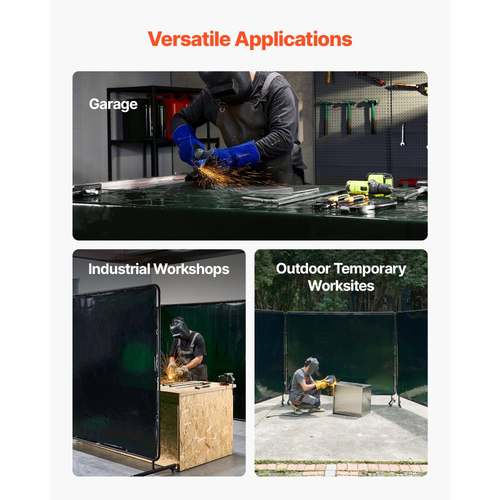 Οθόνη συγκόλλησης VEVOR με πλαίσιο, 3 πάνελ 1,74 x 2,34m, ανθεκτικές στη φλόγα οθόνες βινυλίου με 12 ρόδες και προστασία UV 6 επιπέδων για εργαστηριακή/βιομηχανική χρήση, σκούρο πράσινο