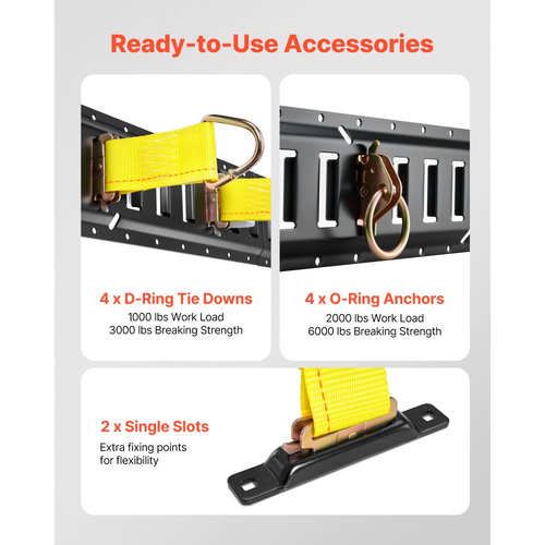 Κιτ ράγας πρόσδεσης VEVOR E-Track, συσκευασία 4 ραγών E 0,6 m, 20 τεμάχια, περιλαμβάνει 2 ιμάντες καστάνιας & 4 δακτυλίους Ο & 4 δακτυλίους πρόσδεσης με δακτύλιο D & 2 μονές υποδοχές & 8 καπάκια άκρων, κατάλληλο για γκαράζ, φορτηγά και ρυμουλκούμενα