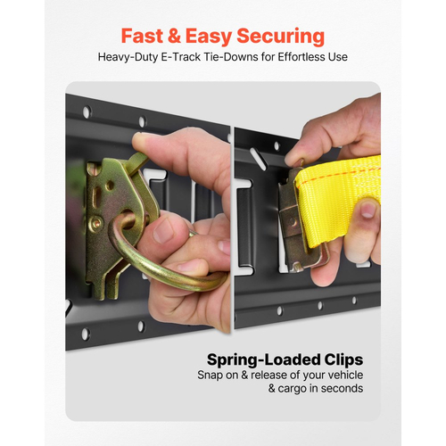 Κιτ ράγας πρόσδεσης VEVOR E-Track, συσκευασία 4 ραγών E 0,6 m, 20 τεμάχια, περιλαμβάνει 2 ιμάντες καστάνιας & 4 δακτυλίους Ο & 4 δακτυλίους πρόσδεσης με δακτύλιο D & 2 μονές υποδοχές & 8 καπάκια άκρων, κατάλληλο για γκαράζ, φορτηγά και ρυμουλκούμενα
