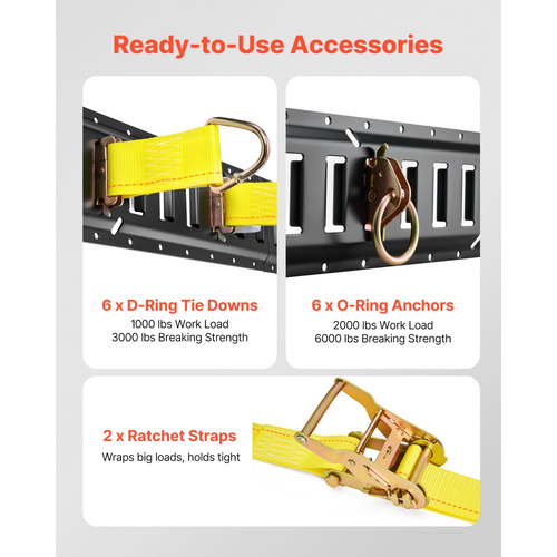 Κιτ ράγας πρόσδεσης VEVOR E-Track, συσκευασία 6 ραγών E 1,5 m, 26 τεμάχια, περιλαμβάνει 2 ιμάντες καστάνιας & 6 δακτυλίους Ο & 6 δέσιμο με δακτύλιο D & 12 καπάκια άκρων, κατάλληλο για γκαράζ, φορτηγά, ρυμουλκούμενα, μοτοσικλέτες