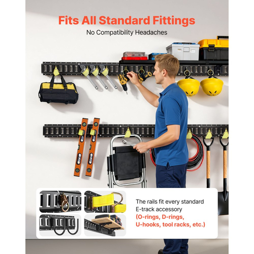 Ράγες πρόσδεσης VEVOR E-Track, 4 τεμάχια, Ράγες πρόσδεσης E 2,3 m, ασφαλίζουν φορτίο και βαριά φορτία έως 909 kg, Σύστημα πρόσδεσης ρυμουλκούμενου κατάλληλο για γκαράζ, βαν, βάσεις πρόσδεσης μοτοσικλετών, βάσεις ATV