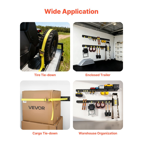 Ράγες πρόσδεσης VEVOR E-Track, 4 τεμάχια, Ράγες πρόσδεσης E 2,3 m, ασφαλίζουν φορτίο και βαριά φορτία έως 909 kg, Σύστημα πρόσδεσης ρυμουλκούμενου κατάλληλο για γκαράζ, βαν, βάσεις πρόσδεσης μοτοσικλετών, βάσεις ATV